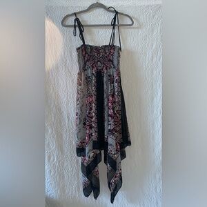 L8teR Smocked Bodice Spaghetti Strap Handkerchief Mini Dress